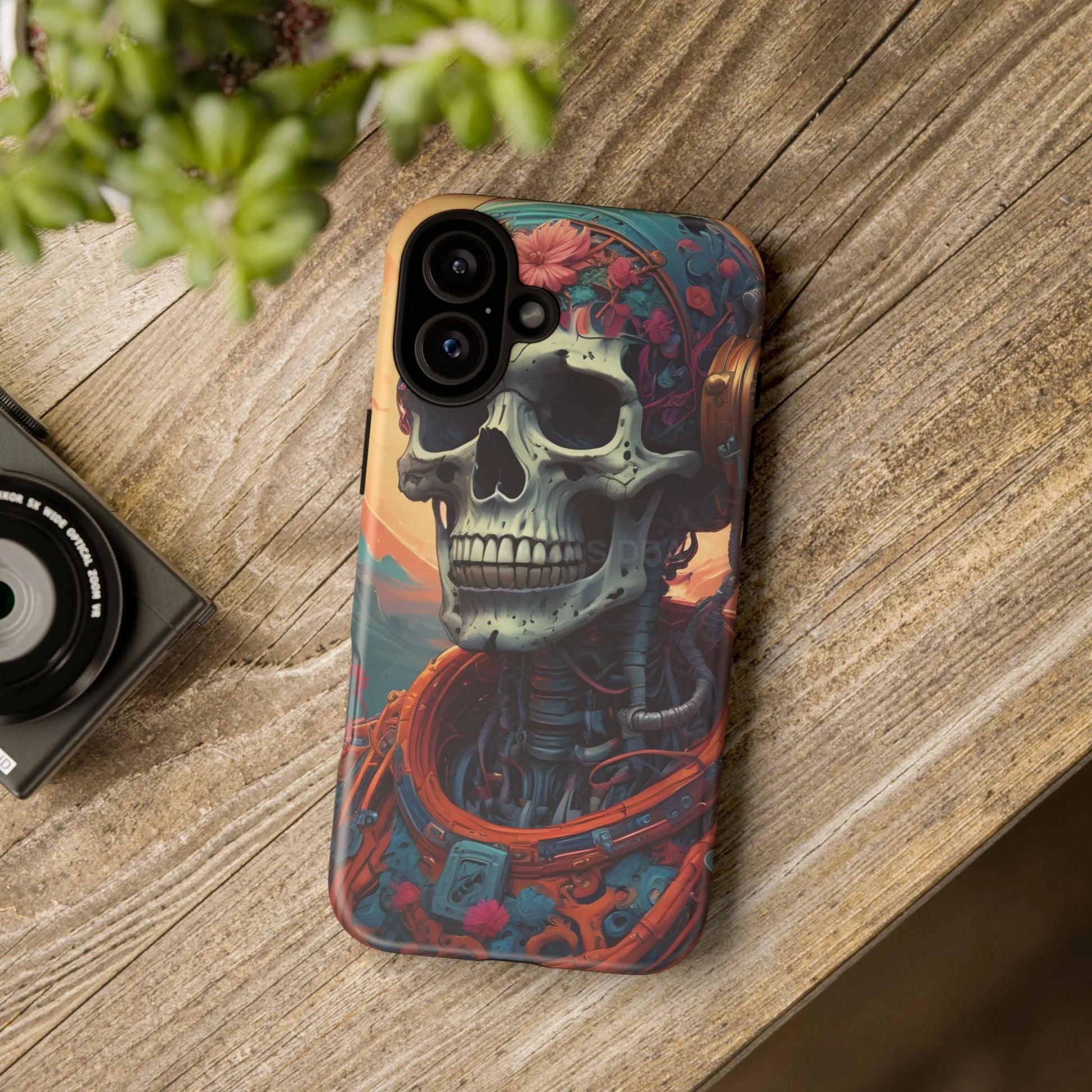 Tough Cases: Artistic Skull Phone Case Unique Design Cover Gothic Aesthetic Gift for Halloween Trendy Accessories