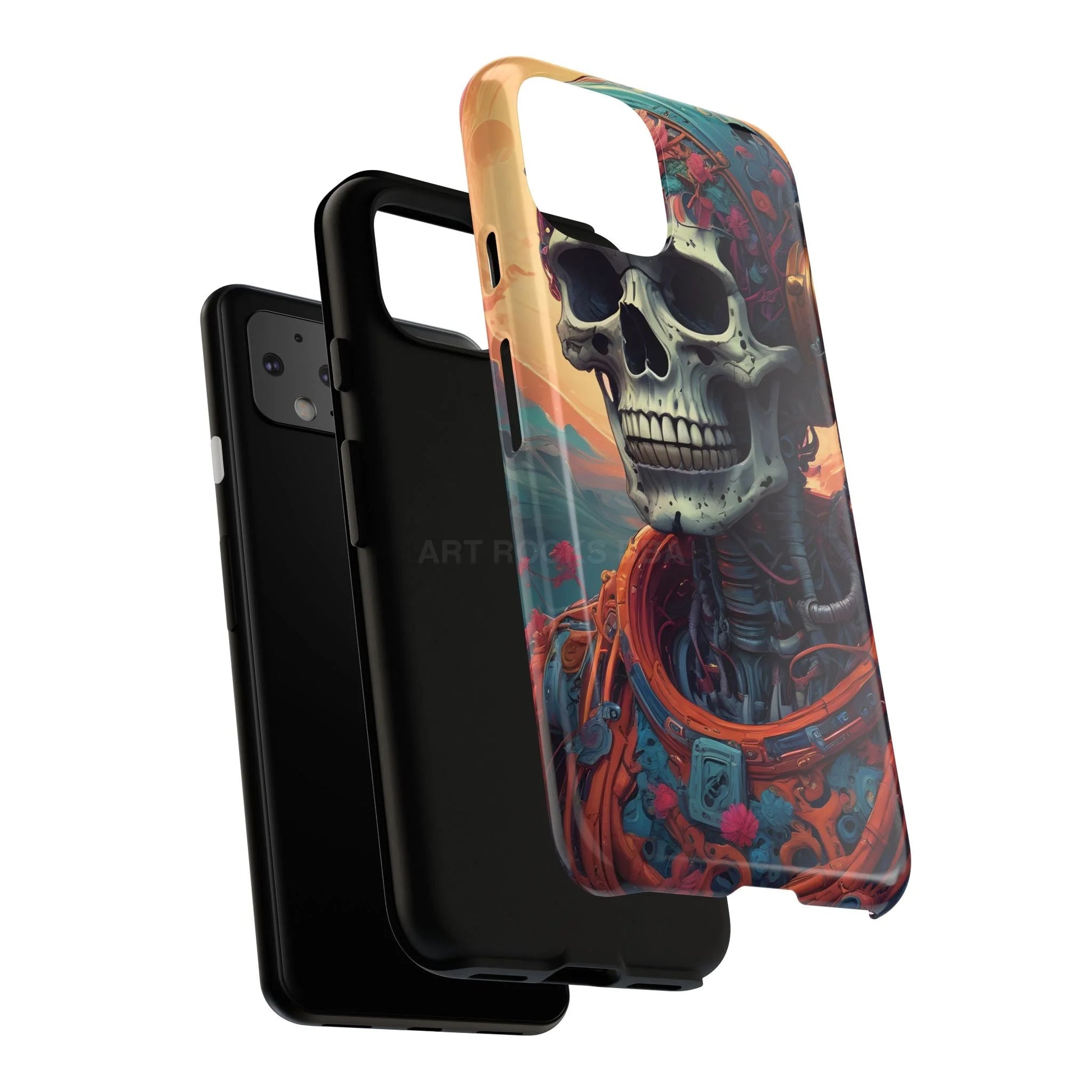 Tough Cases: Artistic Skull Phone Case Unique Design Cover Gothic Aesthetic Gift for Halloween Trendy Accessories