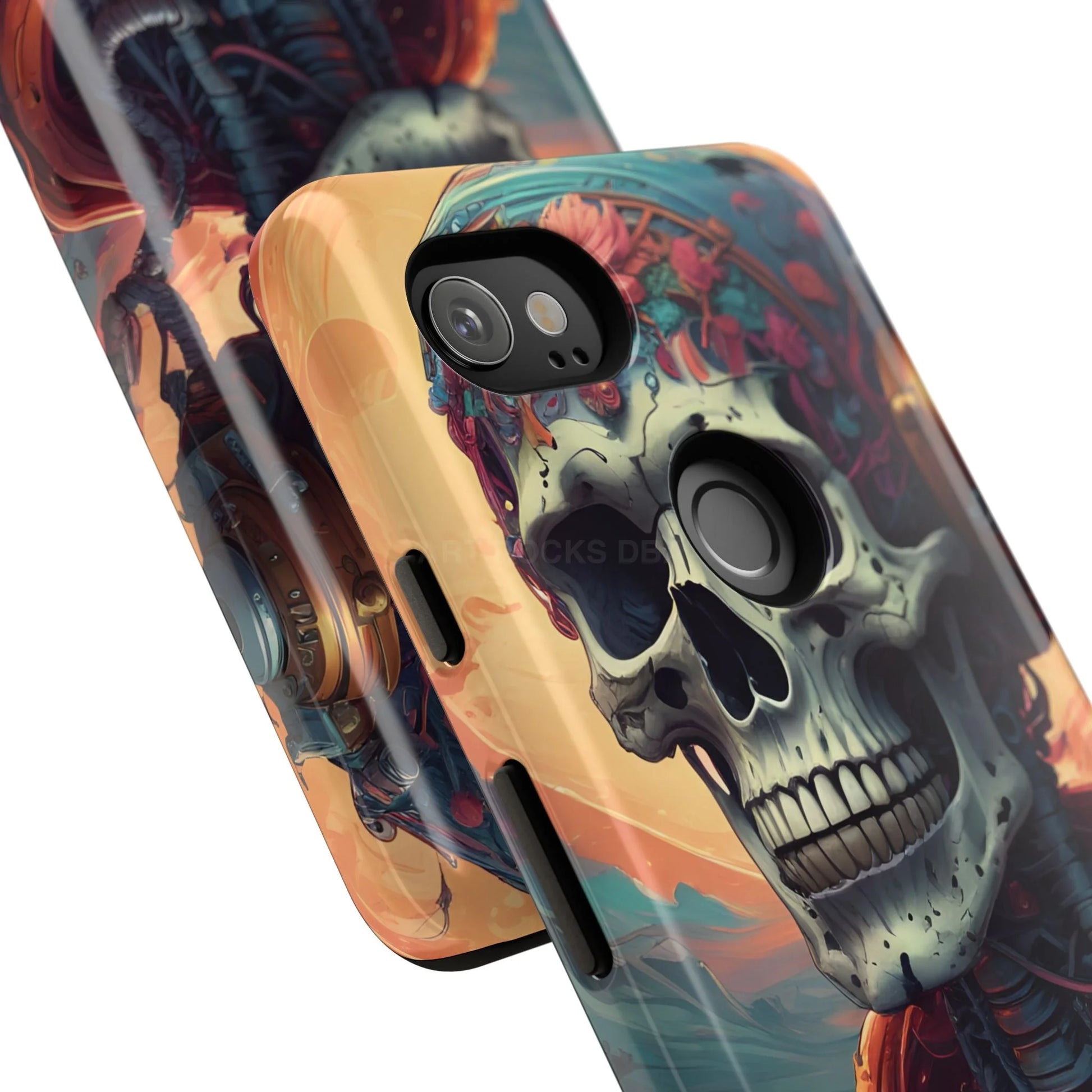 Tough Cases: Artistic Skull Phone Case Unique Design Cover Gothic Aesthetic Gift for Halloween Trendy Accessories