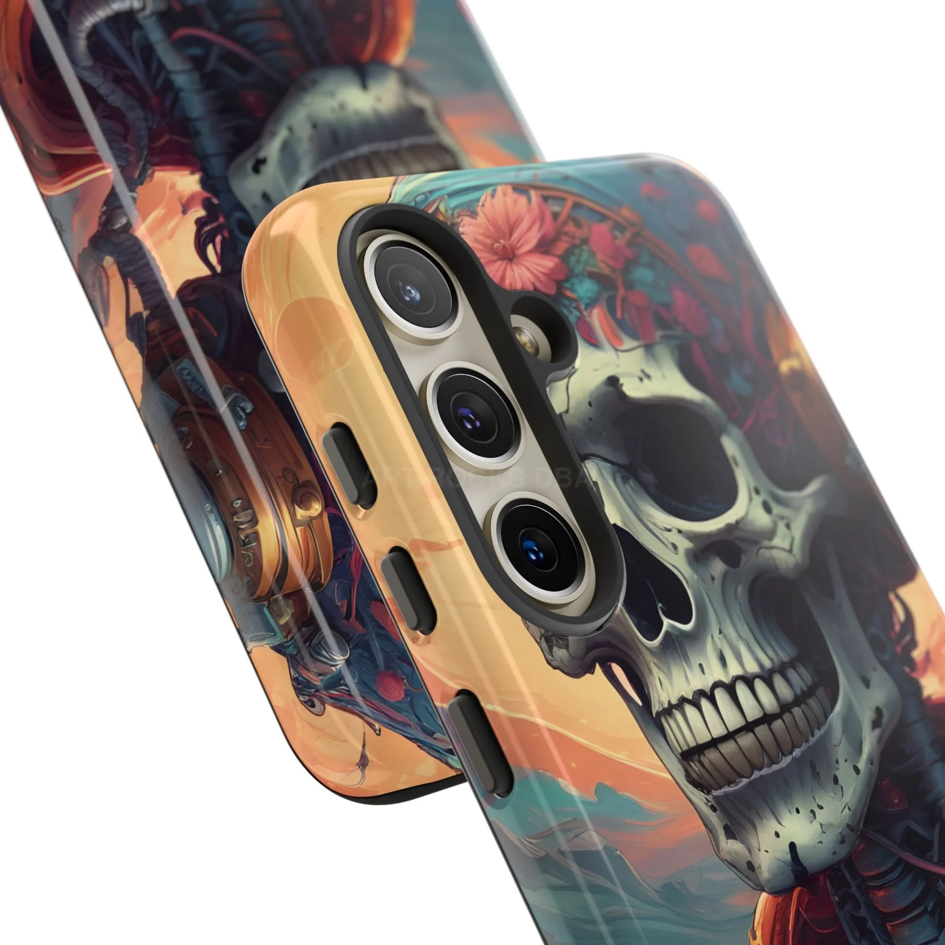 Tough Cases: Artistic Skull Phone Case Unique Design Cover Gothic Aesthetic Gift for Halloween Trendy Accessories