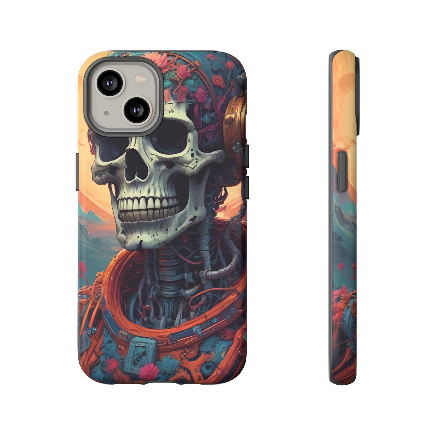 Tough Cases: Artistic Skull Phone Case Unique Design Cover Gothic Aesthetic Gift for Halloween Trendy Accessories