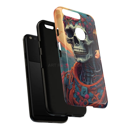 Tough Cases: Artistic Skull Phone Case Unique Design Cover Gothic Aesthetic Gift for Halloween Trendy Accessories