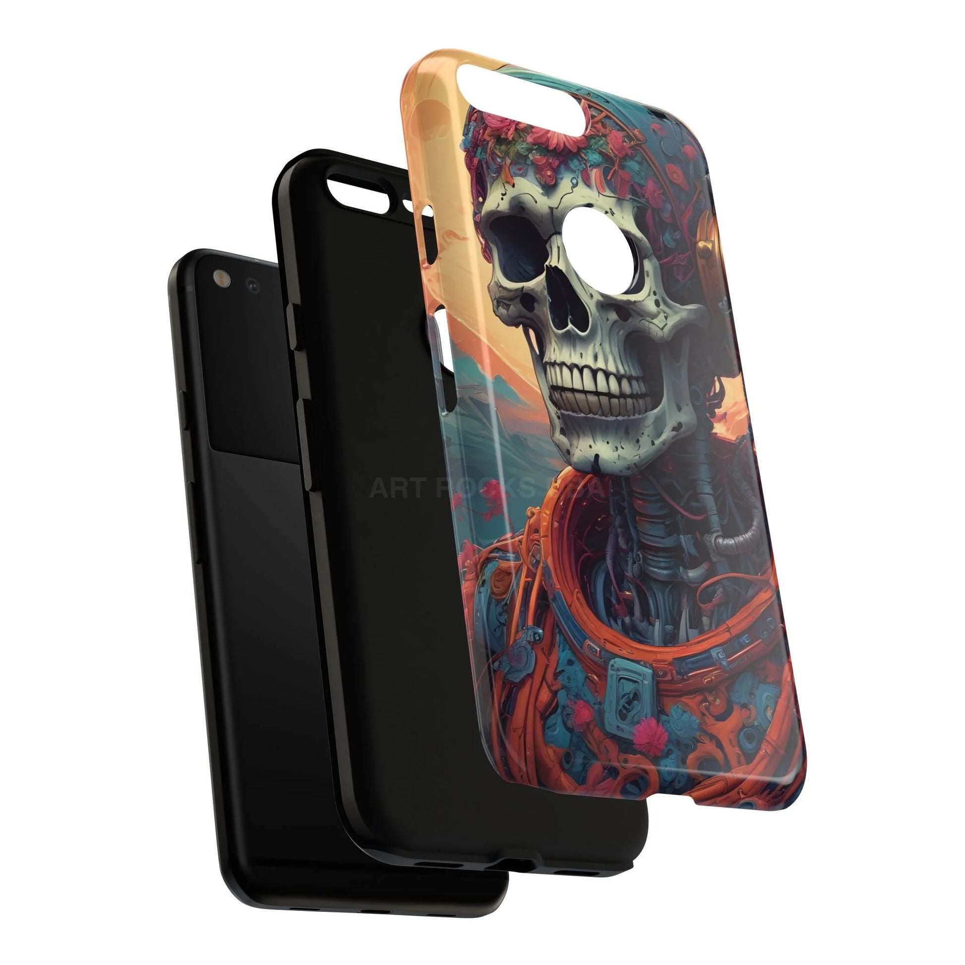 Tough Cases: Artistic Skull Phone Case Unique Design Cover Gothic Aesthetic Gift for Halloween Trendy Accessories