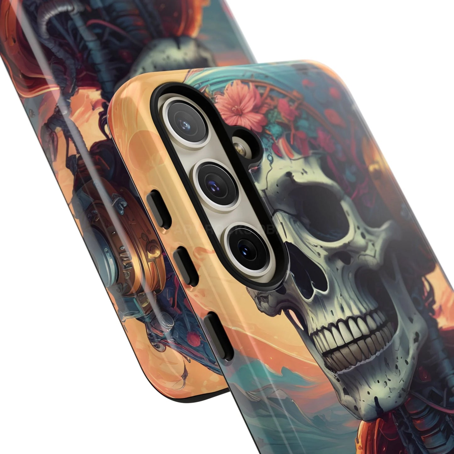 Tough Cases: Artistic Skull Phone Case Unique Design Cover Gothic Aesthetic Gift for Halloween Trendy Accessories