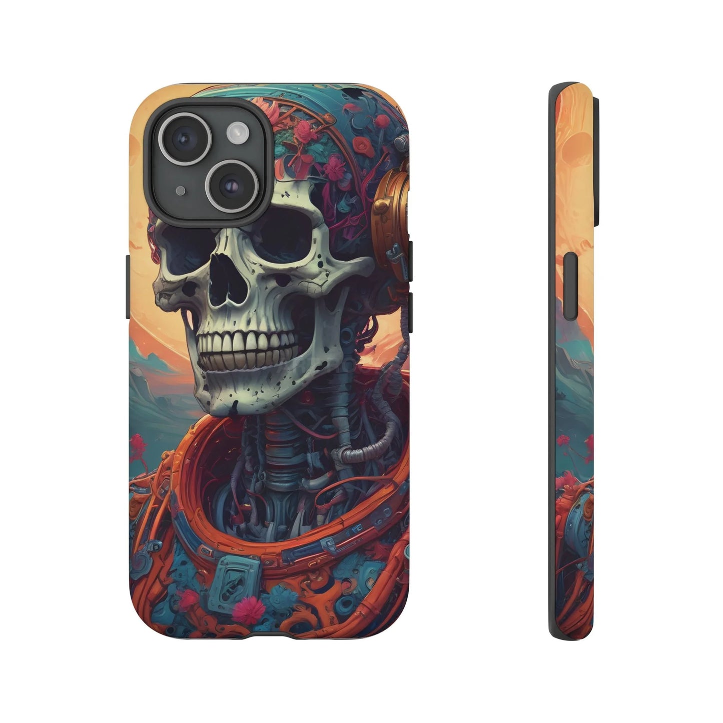 Tough Cases: Artistic Skull Phone Case Unique Design Cover Gothic Aesthetic Gift for Halloween Trendy Accessories