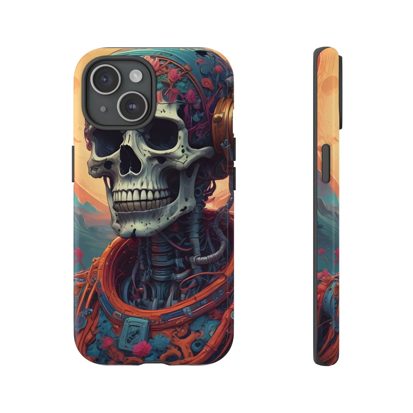 Tough Cases: Artistic Skull Phone Case Unique Design Cover Gothic Aesthetic Gift for Halloween Trendy Accessories