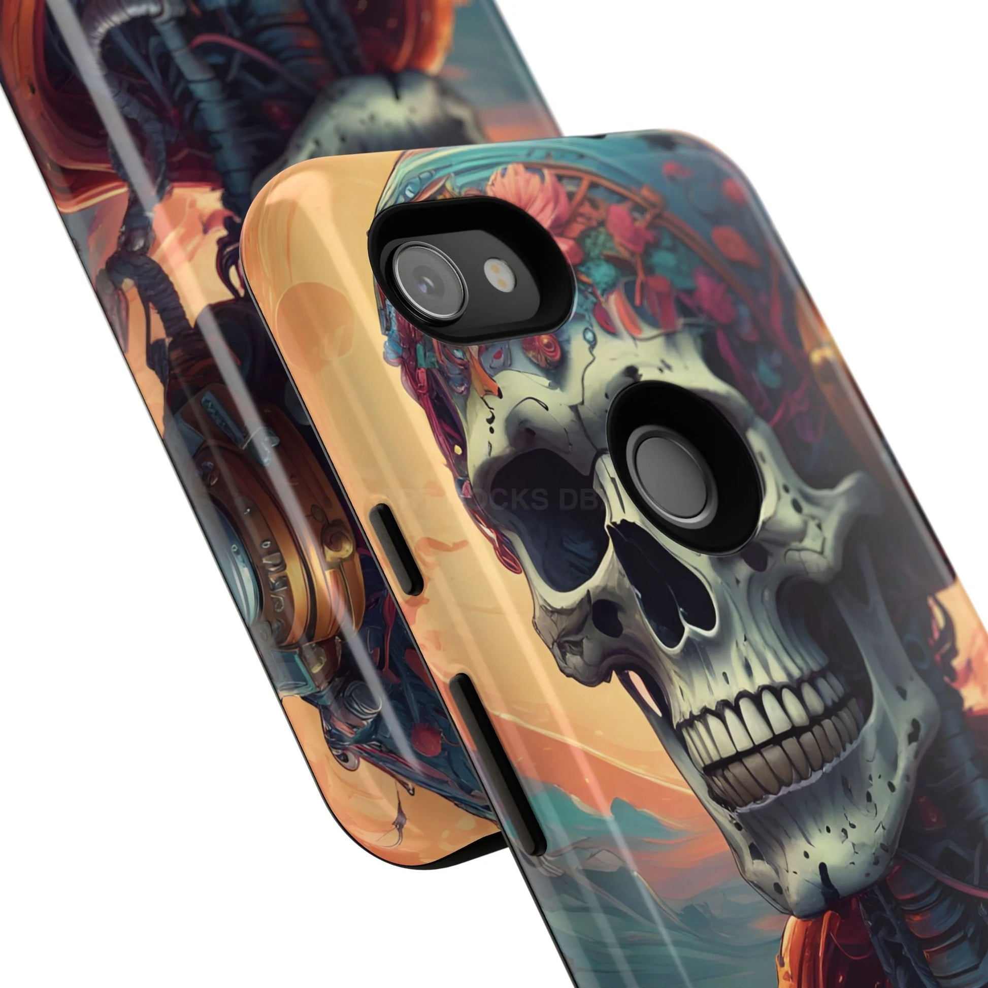 Tough Cases: Artistic Skull Phone Case Unique Design Cover Gothic Aesthetic Gift for Halloween Trendy Accessories
