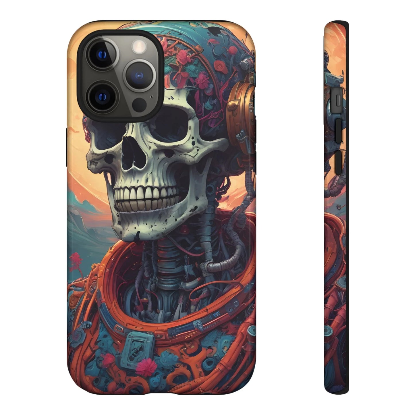 Tough Cases: Artistic Skull Phone Case Unique Design Cover Gothic Aesthetic Gift for Halloween Trendy Accessories