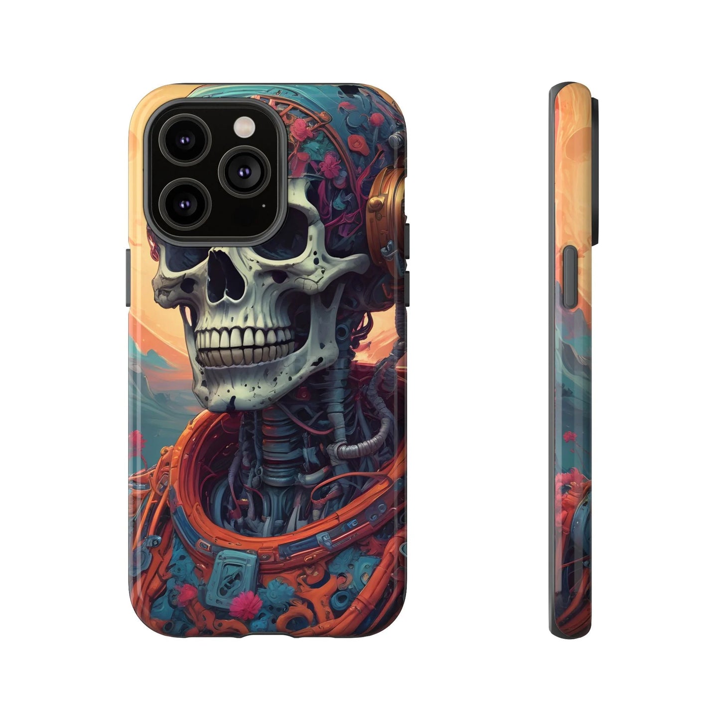 Tough Cases: Artistic Skull Phone Case Unique Design Cover Gothic Aesthetic Gift for Halloween Trendy Accessories