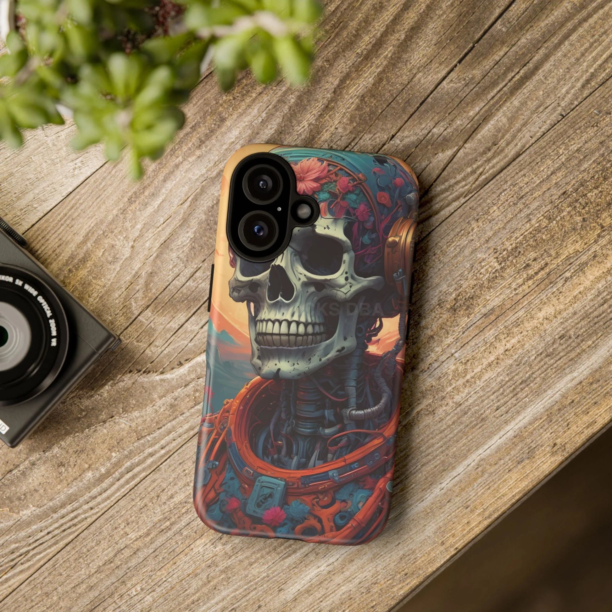 Tough Cases: Artistic Skull Phone Case Unique Design Cover Gothic Aesthetic Gift for Halloween Trendy Accessories