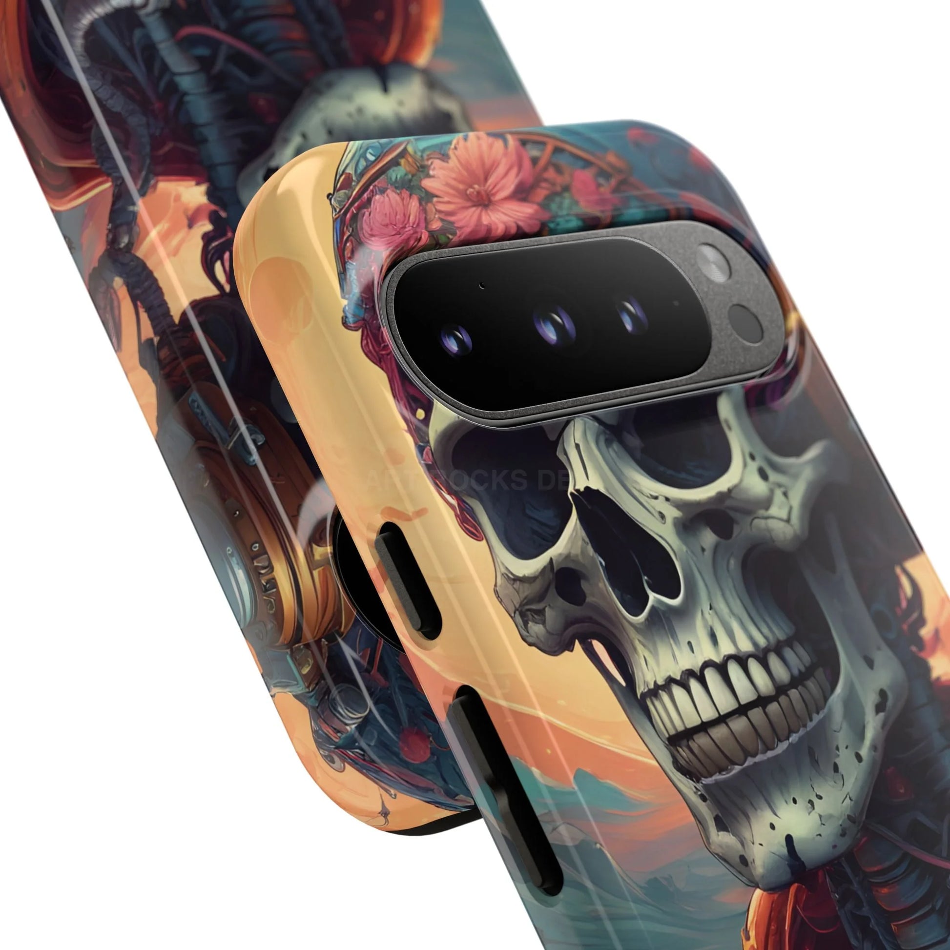 Tough Cases: Artistic Skull Phone Case Unique Design Cover Gothic Aesthetic Gift for Halloween Trendy Accessories