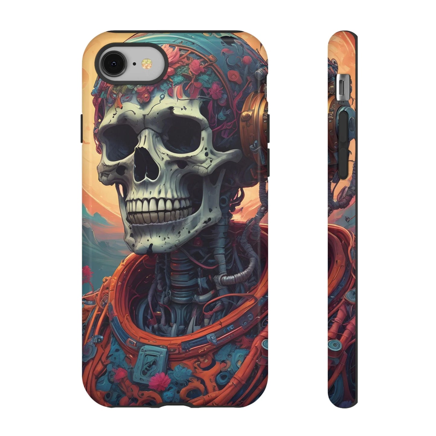 Tough Cases: Artistic Skull Phone Case Unique Design Cover Gothic Aesthetic Gift for Halloween Trendy Accessories