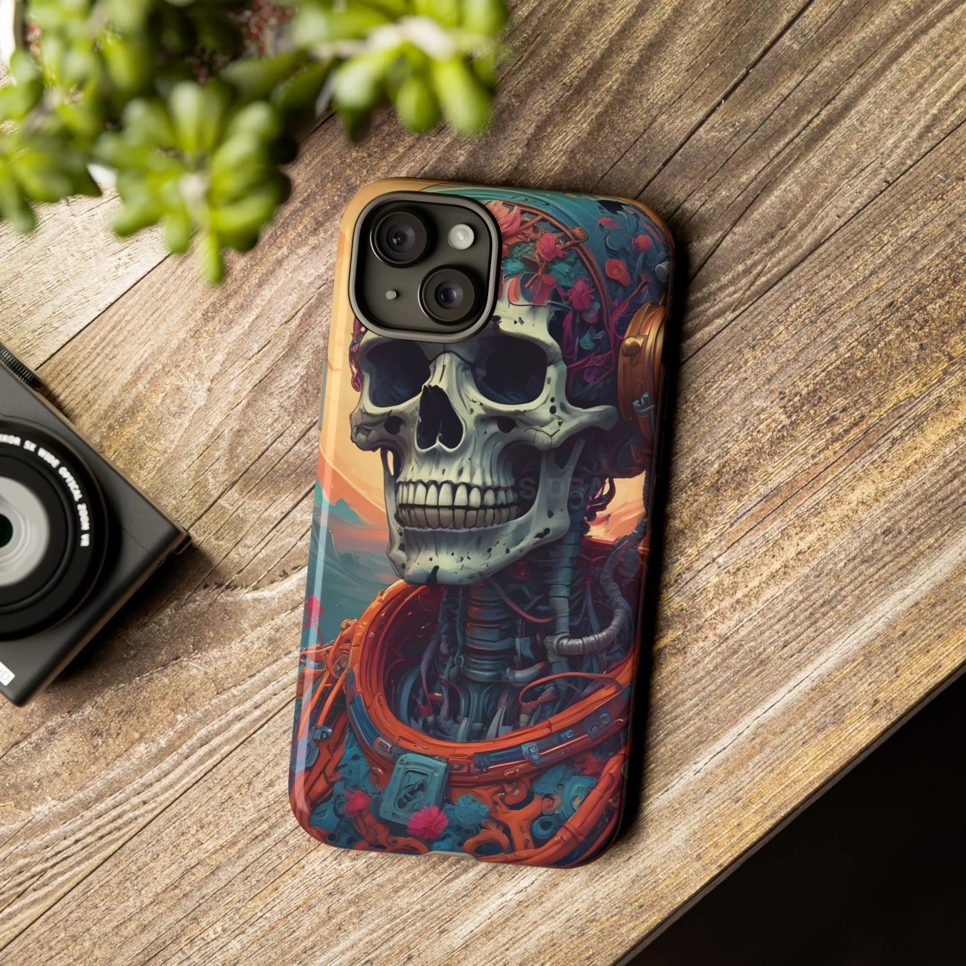 Tough Cases: Artistic Skull Phone Case Unique Design Cover Gothic Aesthetic Gift for Halloween Trendy Accessories
