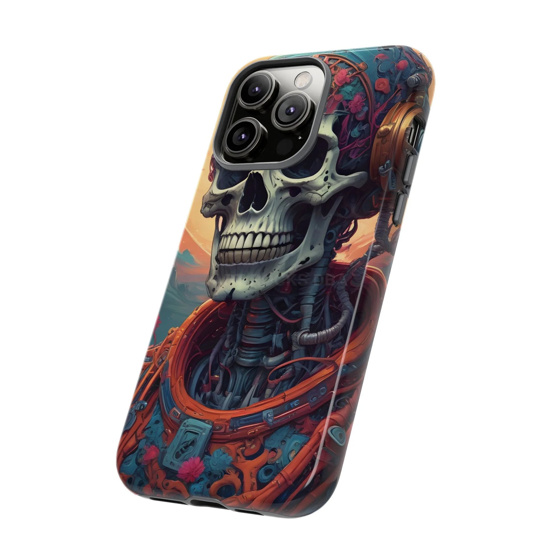 Tough Cases: Artistic Skull Phone Case Unique Design Cover Gothic Aesthetic Gift for Halloween Trendy Accessories