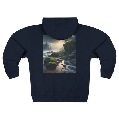 Tranquil Seascape Zip-Up Sweatshirt - XS / Navy - Hoodie