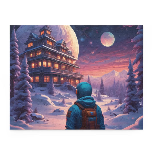 Trippy Moonlit Snowscape Lodge Jigsaw (120/252/500 pcs) - 14’’ × 11’’ (252 pcs) - Puzzle