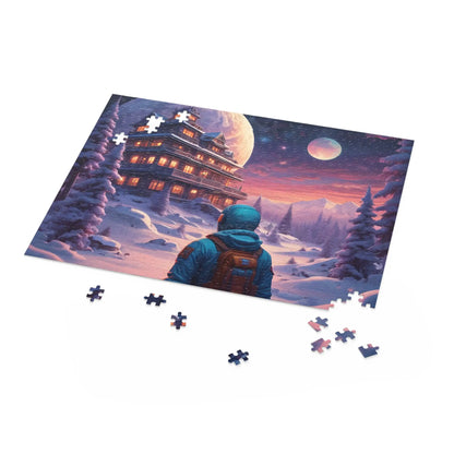 Trippy Moonlit Snowscape Lodge Jigsaw (120/252/500 pcs) - Puzzle