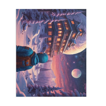 Trippy Moonlit Snowscape Lodge Jigsaw (120/252/500 pcs) - Puzzle