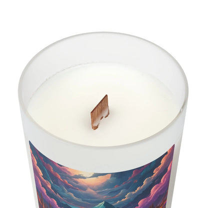 Trippy Mountain Lake Candle — Frosted Glass 11oz (Dreamy Sunset Landscape) - Home Decor