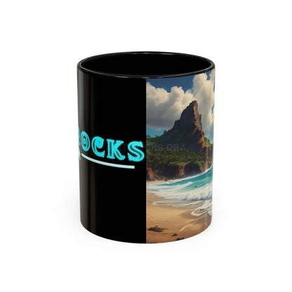Tropical Beach Coffee Mug — Scenic Ocean View Accent Mug (11/15oz) - 11oz / Black - Mug