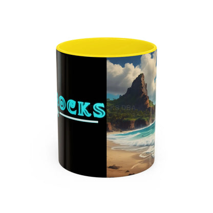 Tropical Beach Coffee Mug — Scenic Ocean View Accent Mug (11/15oz) - 11oz / Yellow - Mug