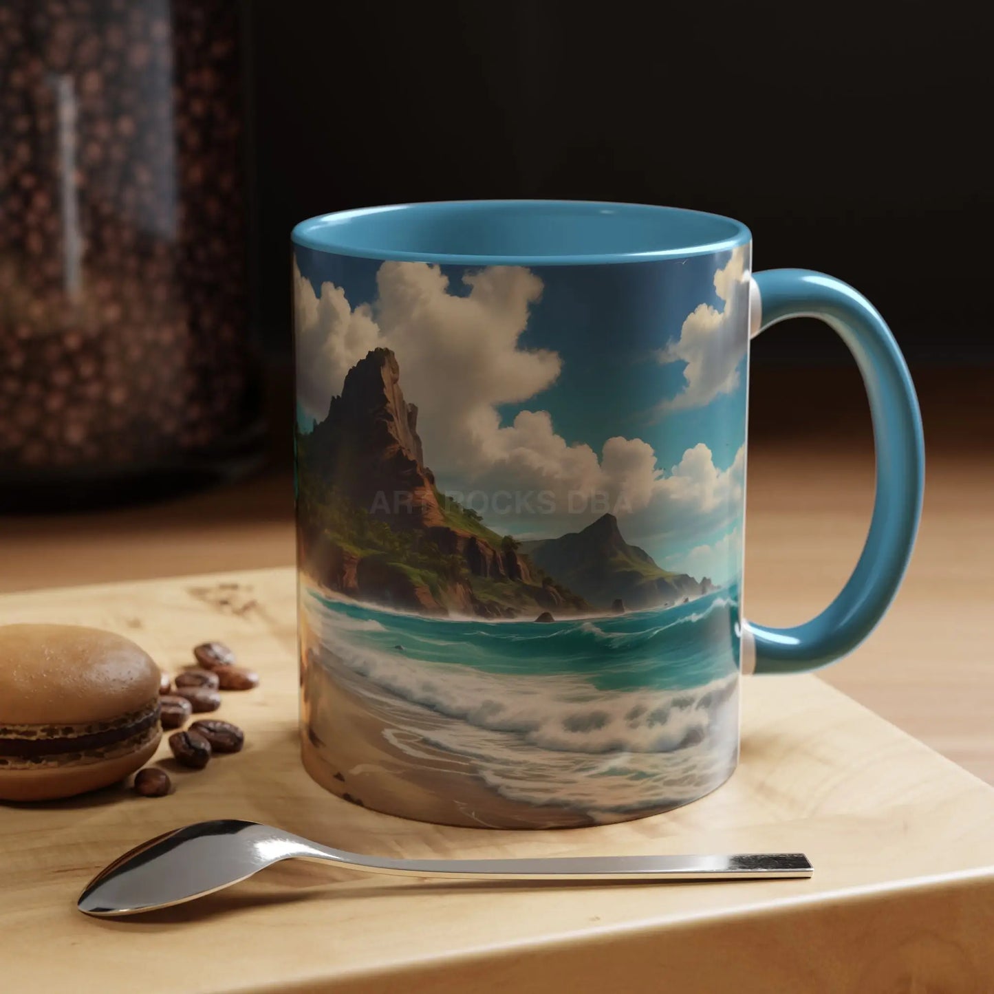 Tropical Beach Coffee Mug — Scenic Ocean View Accent Mug (11/15oz) - 11oz / Light Blue - Mug
