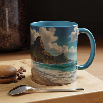Tropical Beach Coffee Mug — Scenic Ocean View Accent Mug (11/15oz) - 11oz / Light Blue - Mug