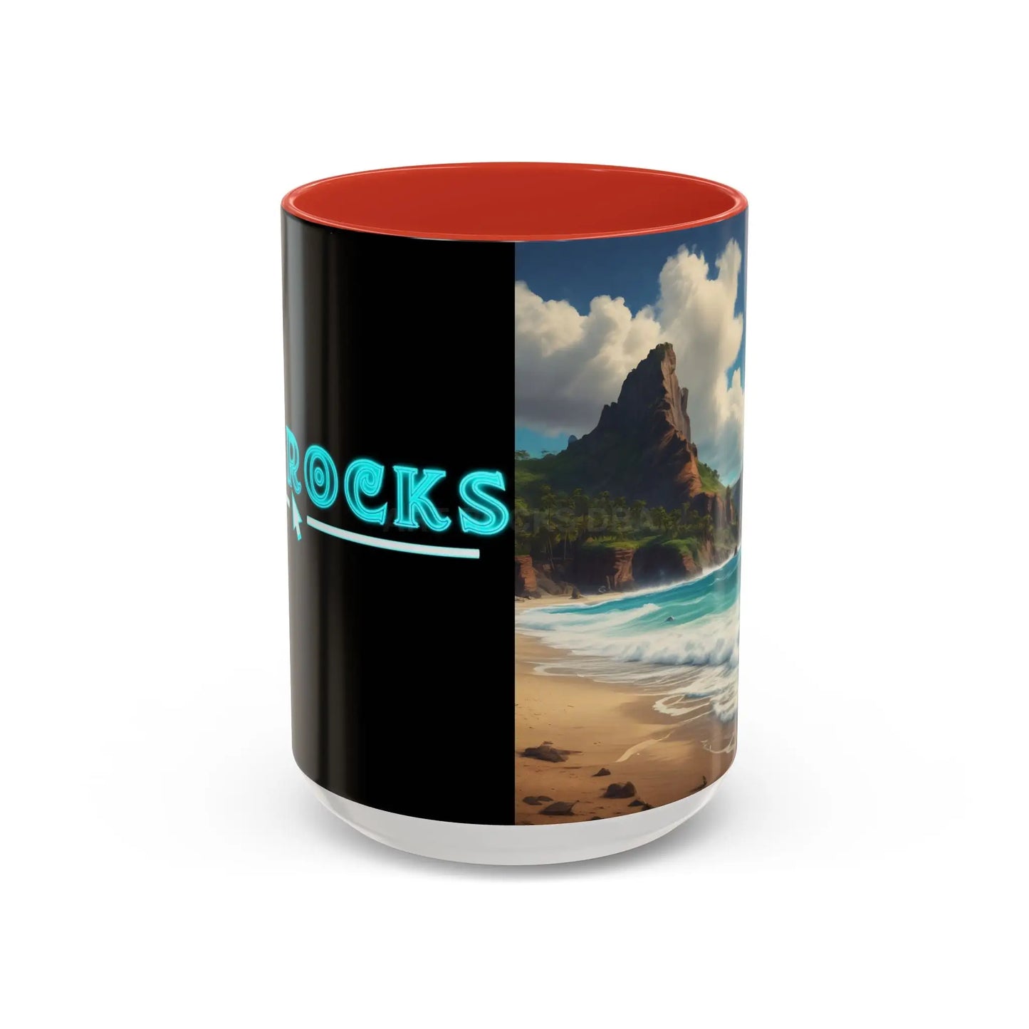 Tropical Beach Coffee Mug — Scenic Ocean View Accent Mug (11/15oz) - 15oz / Red - Mug