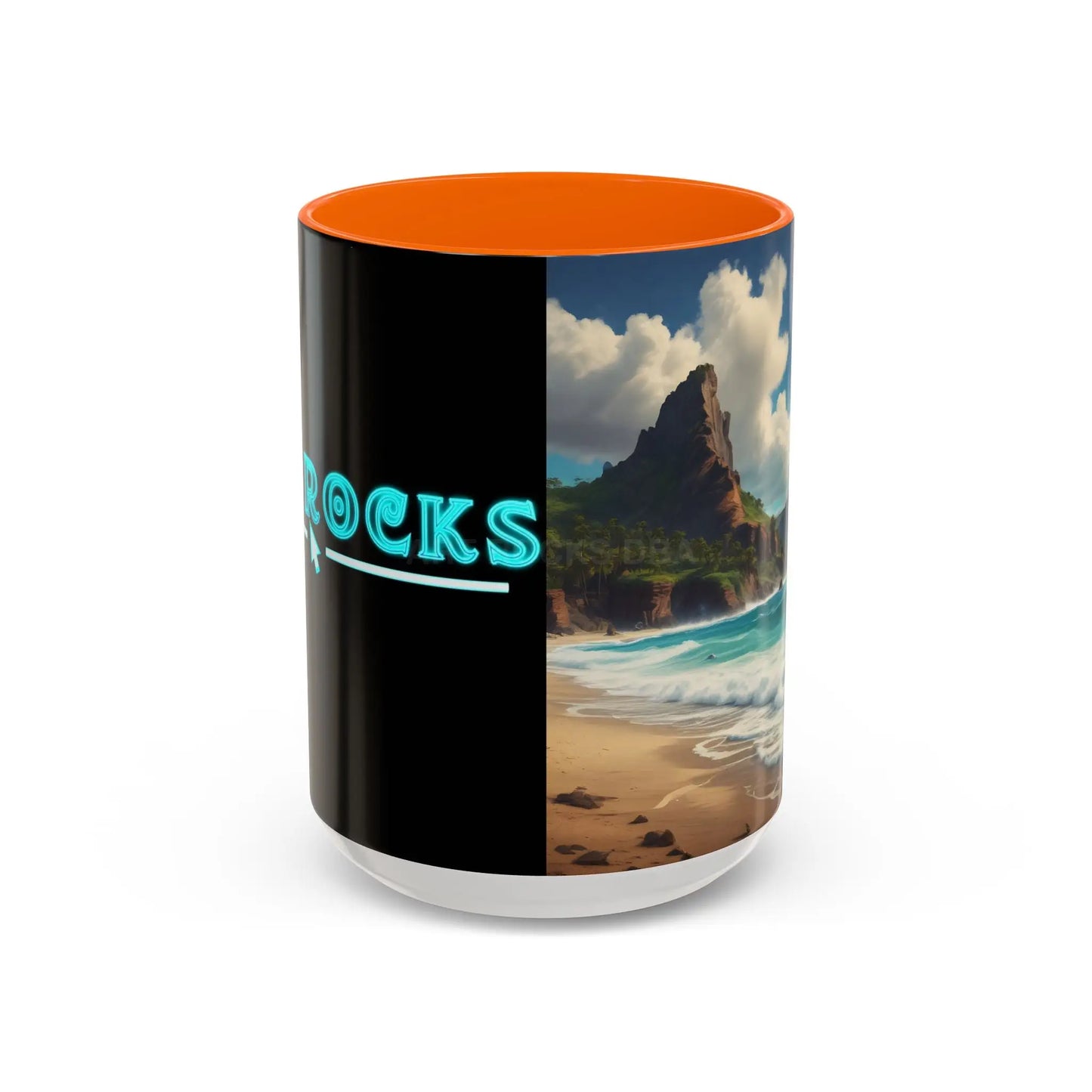 Tropical Beach Coffee Mug — Scenic Ocean View Accent Mug (11/15oz) - 15oz / Orange - Mug