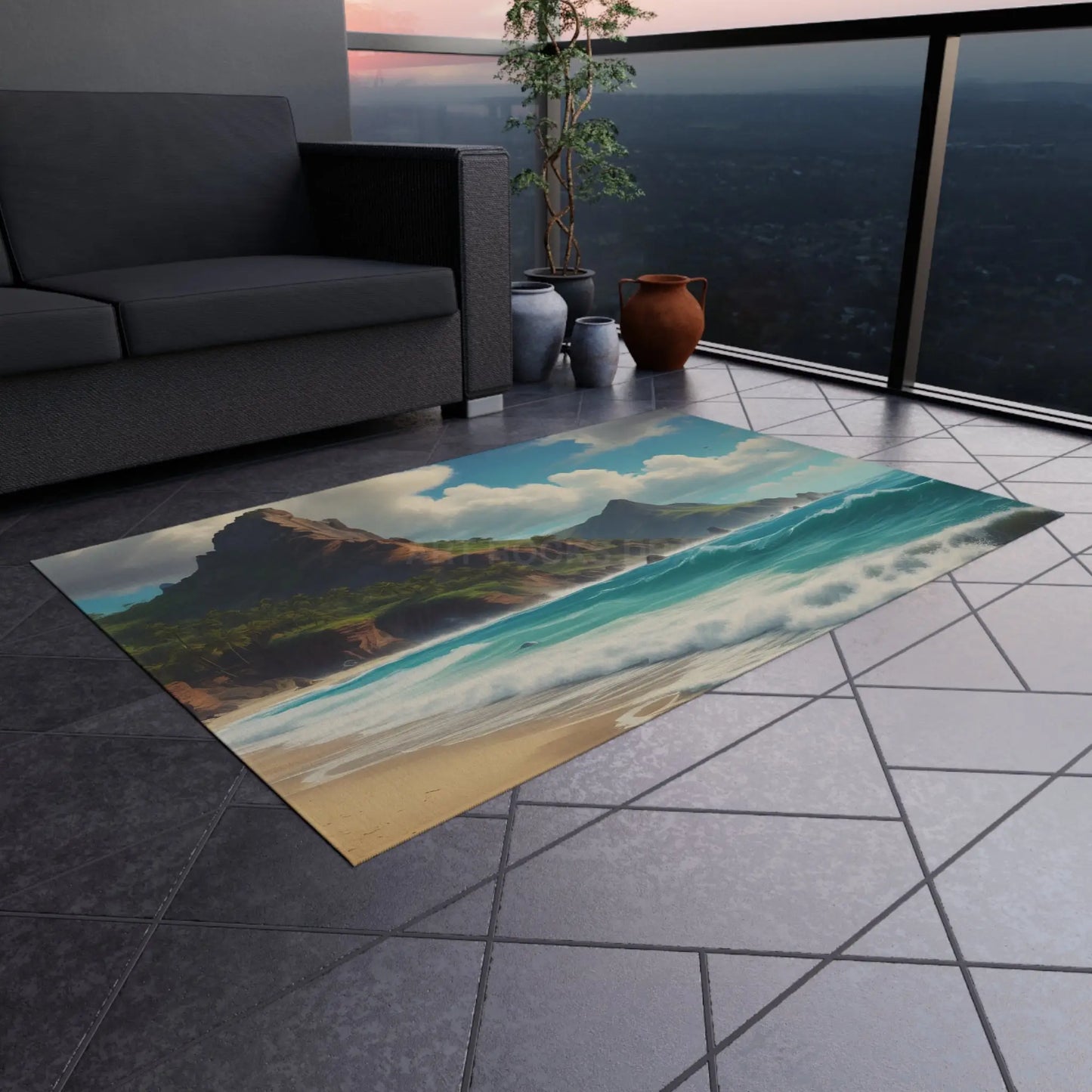 Tropical Beach Outdoor Rug Ideal for Patios Decks and Camping Perfect for Summer Gatherings Relaxing Vibes Beach Decor