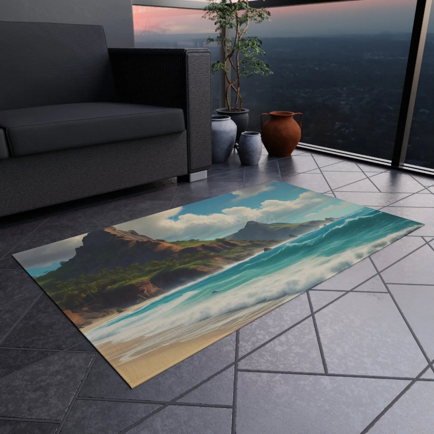 Tropical Beach Outdoor Rug Ideal for Patios Decks and Camping Perfect for Summer Gatherings Relaxing Vibes Beach Decor