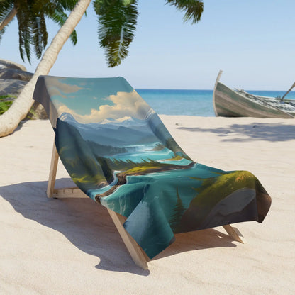 Tropical Mountain River Beach Towel - Home Decor