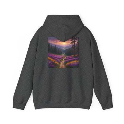 Valley With Purple Flowers Hoodie - Cozy Pullover Gift for Artists Nature Lover’s Apparel Handmade Art Clothing Perfect
