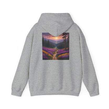 Valley With Purple Flowers Hoodie - Cozy Pullover Gift for Artists Nature Lover’s Apparel Handmade Art Clothing Perfect