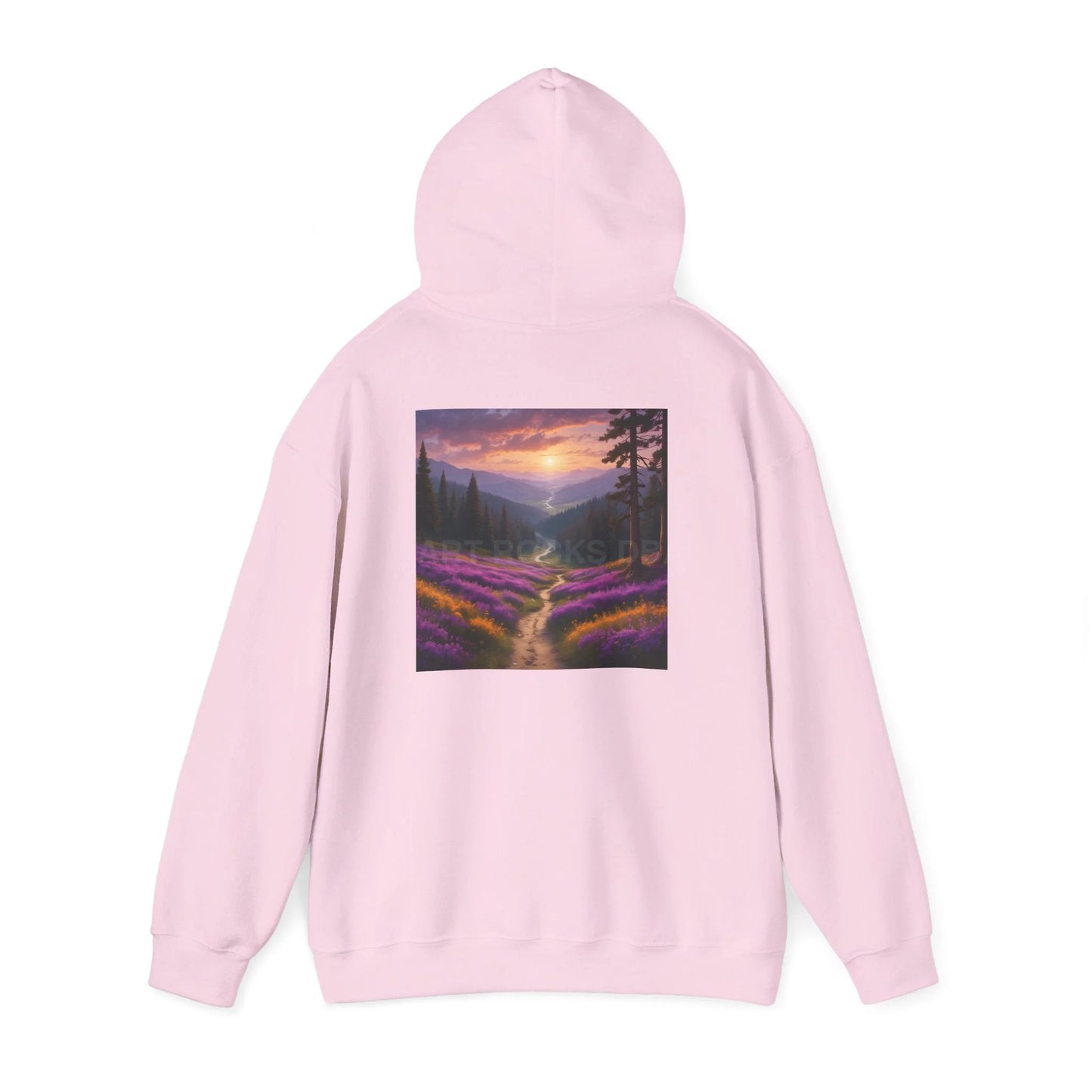 Valley With Purple Flowers Hoodie - Cozy Pullover Gift for Artists Nature Lover’s Apparel Handmade Art Clothing Perfect