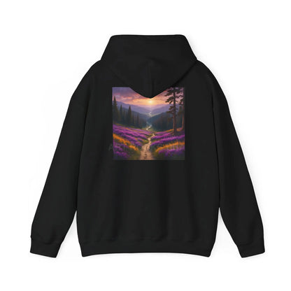 Valley With Purple Flowers Hoodie - Cozy Pullover Gift for Artists Nature Lover’s Apparel Handmade Art Clothing Perfect