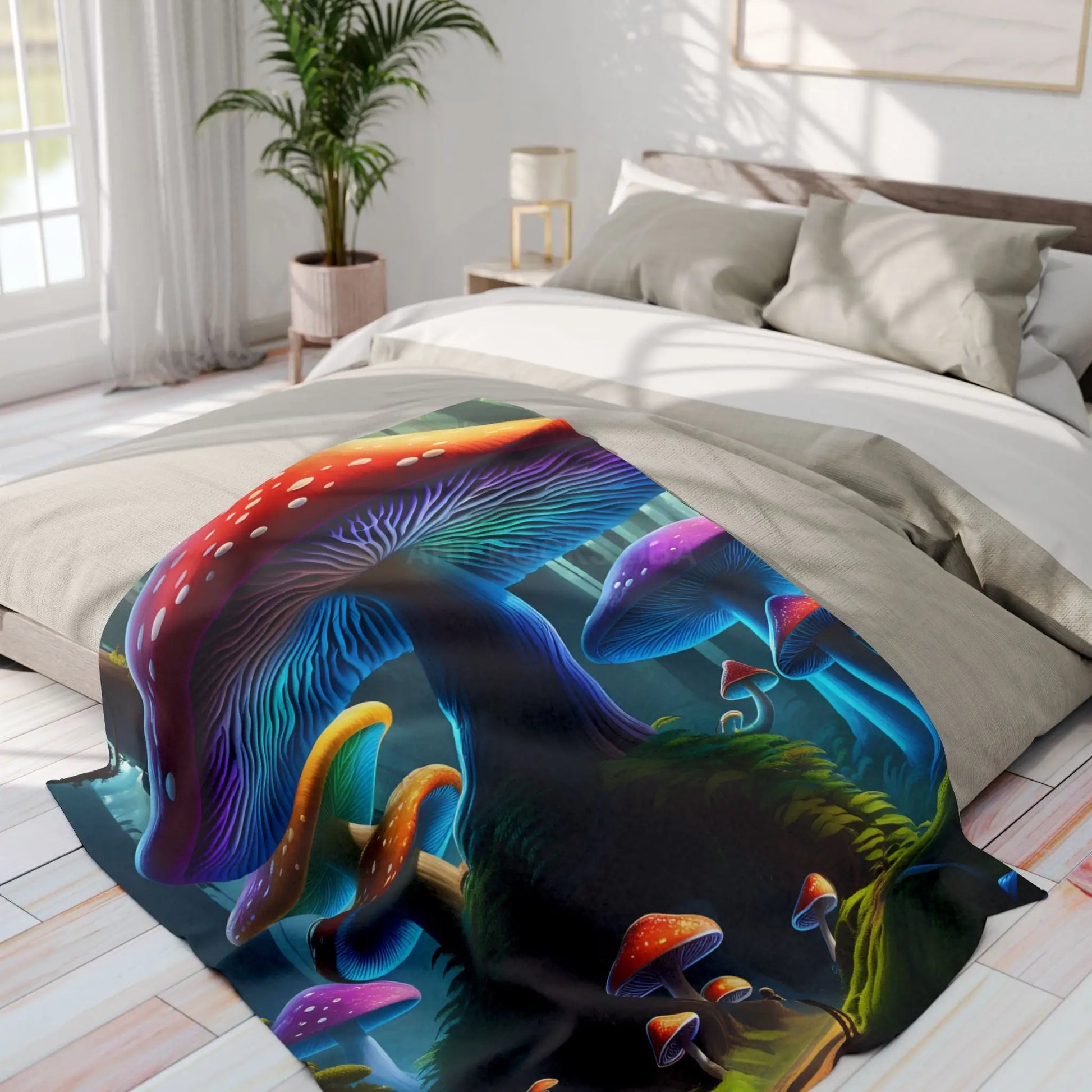 Vibrant Mushroom Arctic Fleece Blanket - Cozy Colorful Psychedelic Decor for Home Gifts for Nature Lovers Festival Cozy