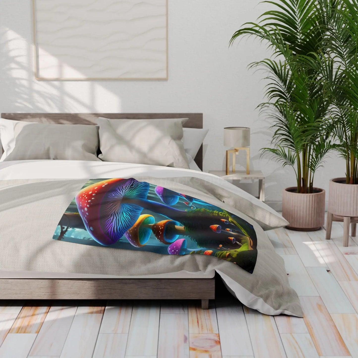 Vibrant Mushroom Arctic Fleece Blanket - Cozy Colorful Psychedelic Decor for Home Gifts for Nature Lovers Festival Cozy