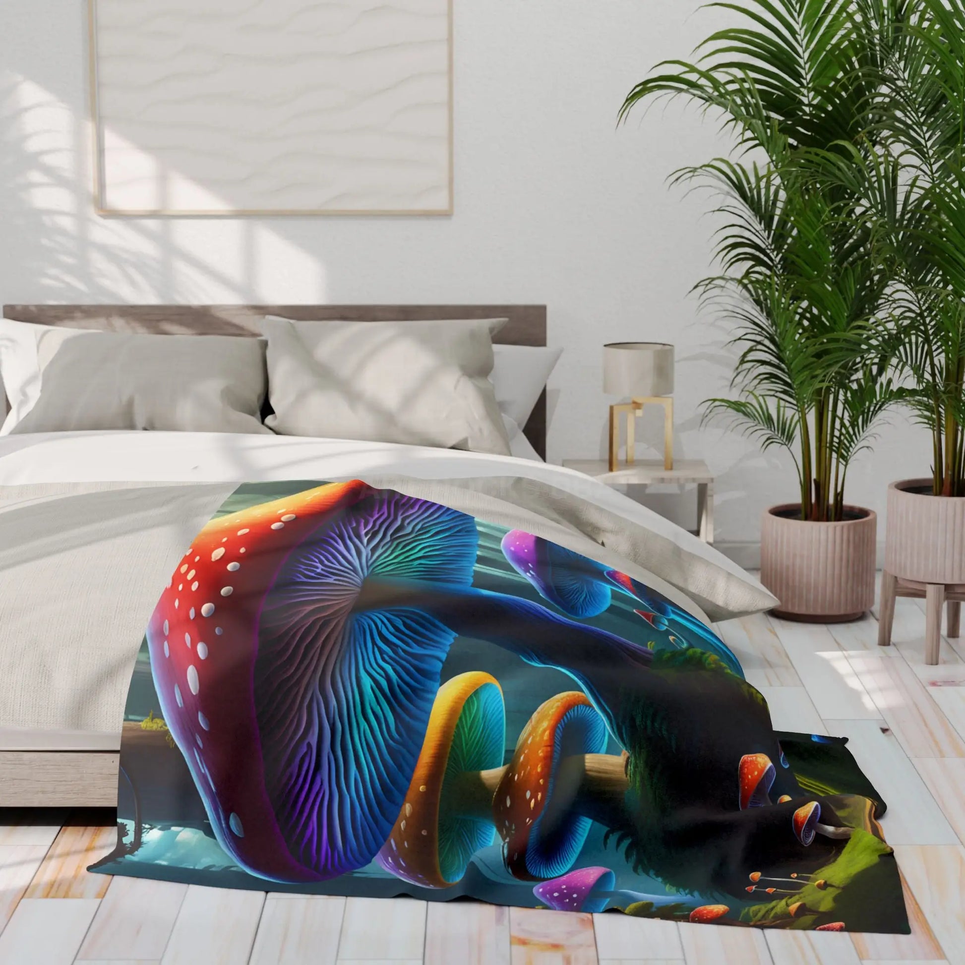 Vibrant Mushroom Arctic Fleece Blanket - Cozy Colorful Psychedelic Decor for Home Gifts for Nature Lovers Festival Cozy