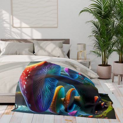 Vibrant Mushroom Arctic Fleece Blanket - Cozy Colorful Psychedelic Decor for Home Gifts for Nature Lovers Festival Cozy