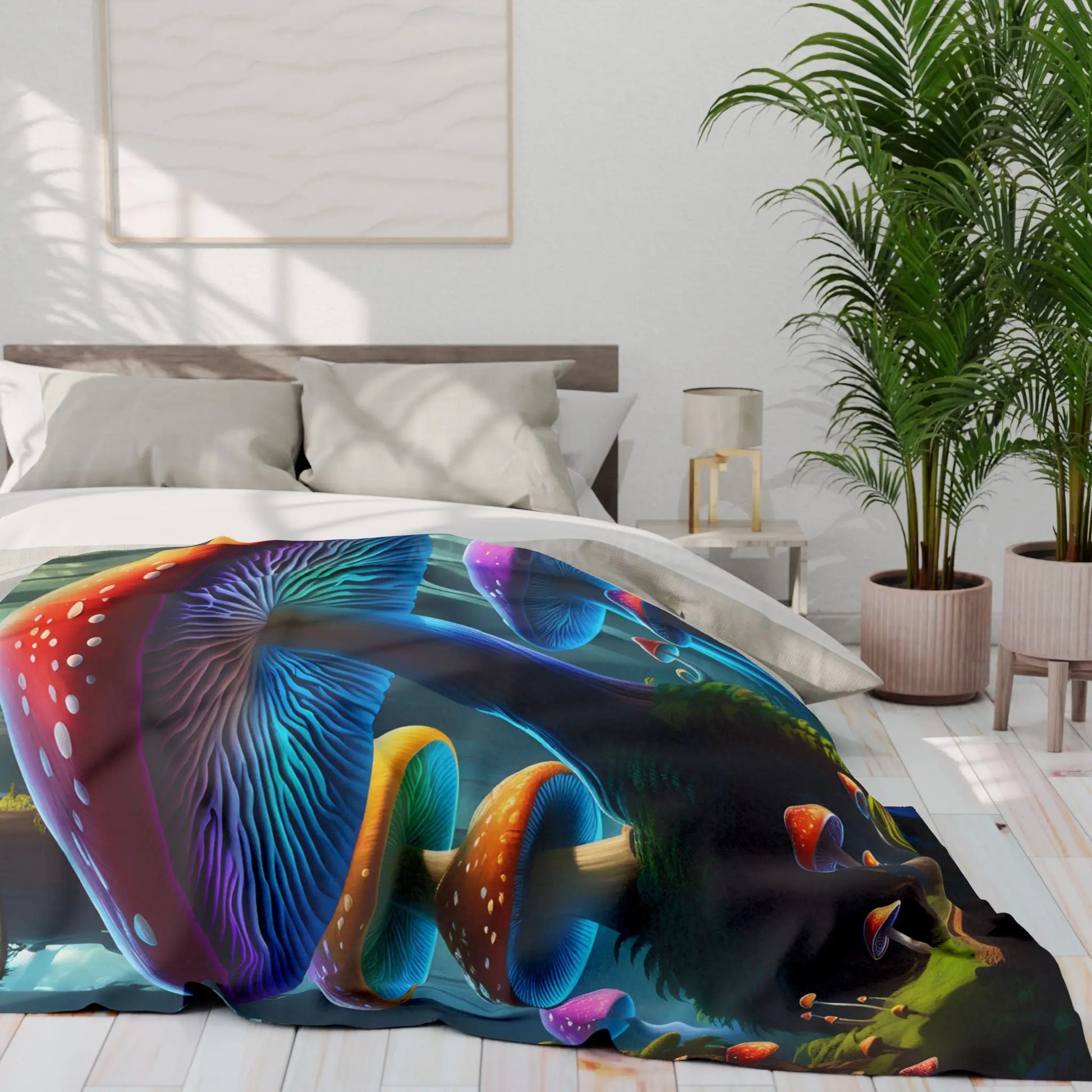 Vibrant Mushroom Arctic Fleece Blanket - Cozy Colorful Psychedelic Decor for Home Gifts for Nature Lovers Festival Cozy