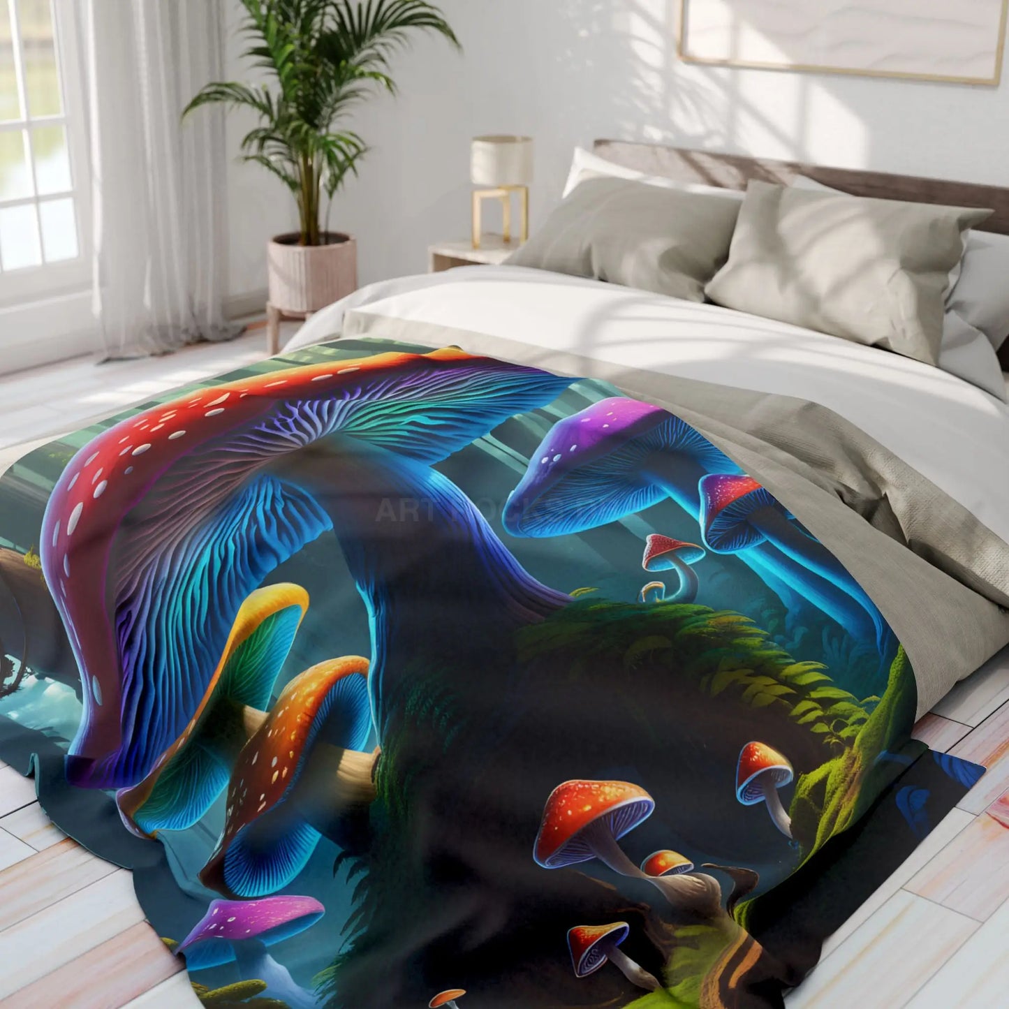 Vibrant Mushroom Arctic Fleece Blanket - Cozy Colorful Psychedelic Decor for Home Gifts for Nature Lovers Festival Cozy