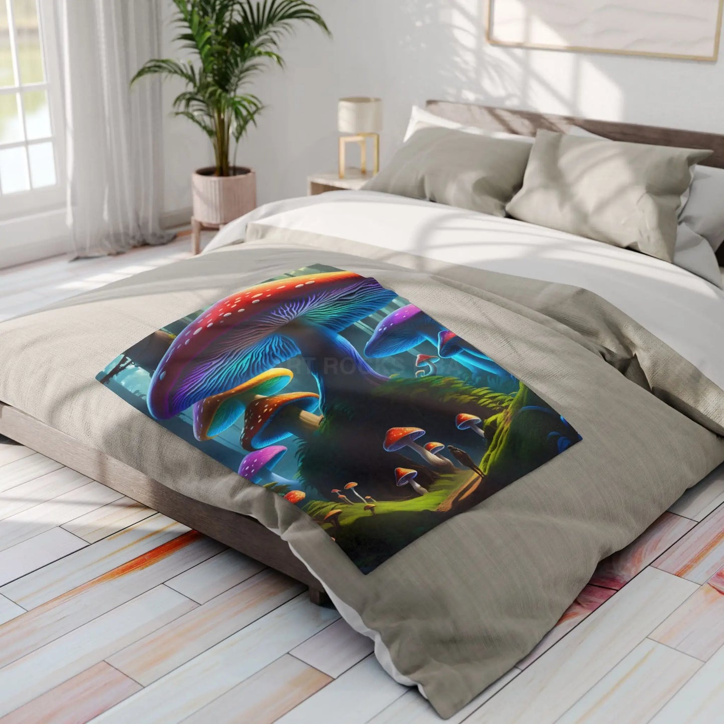 Vibrant Mushroom Arctic Fleece Blanket - Cozy Colorful Psychedelic Decor for Home Gifts for Nature Lovers Festival Cozy
