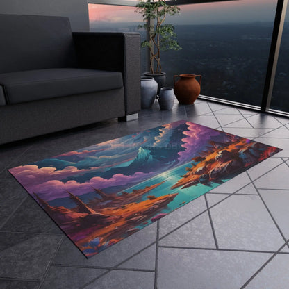 Vibrant Outdoor Rug with Mountain Landscape Design Patio Decor Bohemian Style Camping Accessories Garden Rug Home