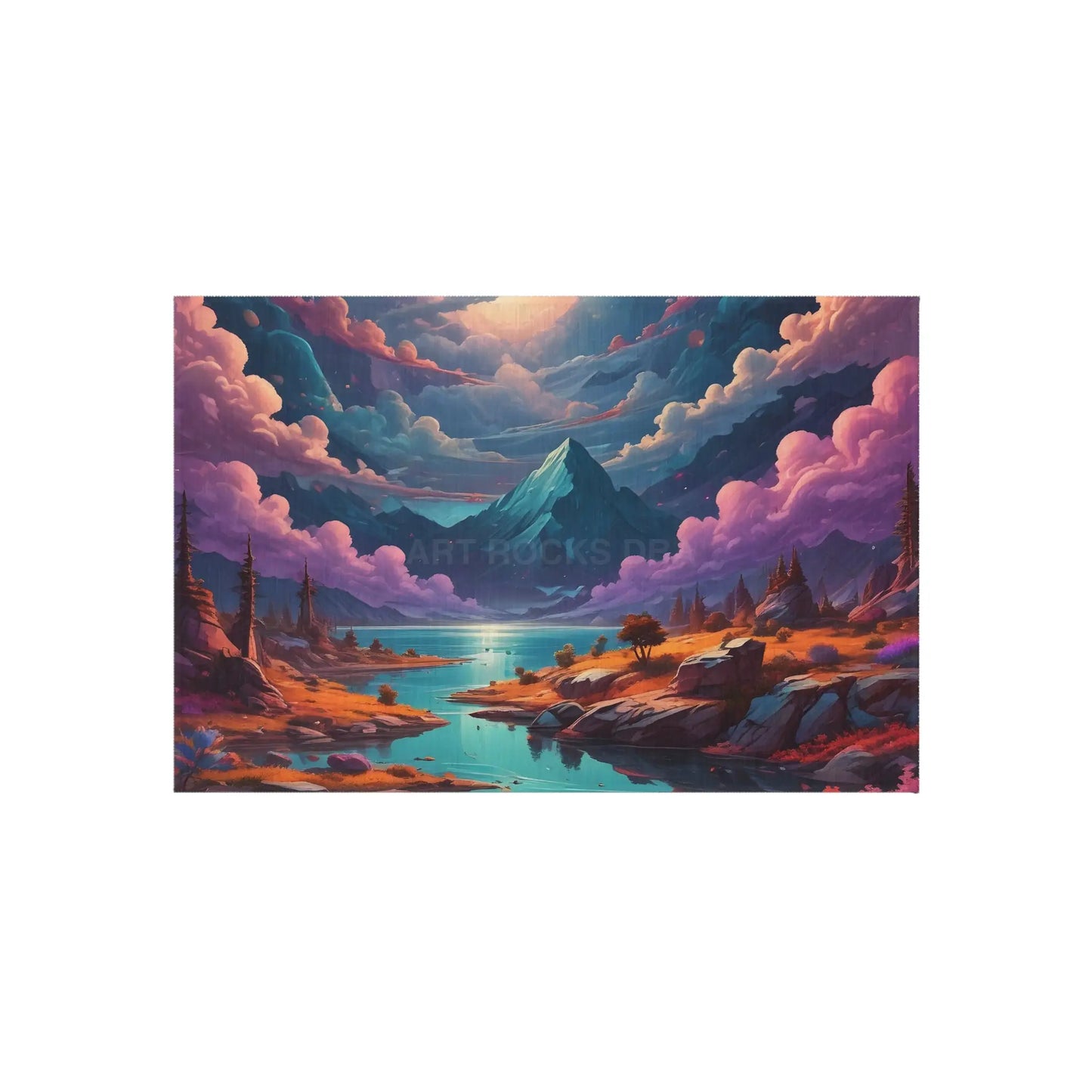 Vibrant Outdoor Rug with Mountain Landscape Design Patio Decor Bohemian Style Camping Accessories Garden Rug Home