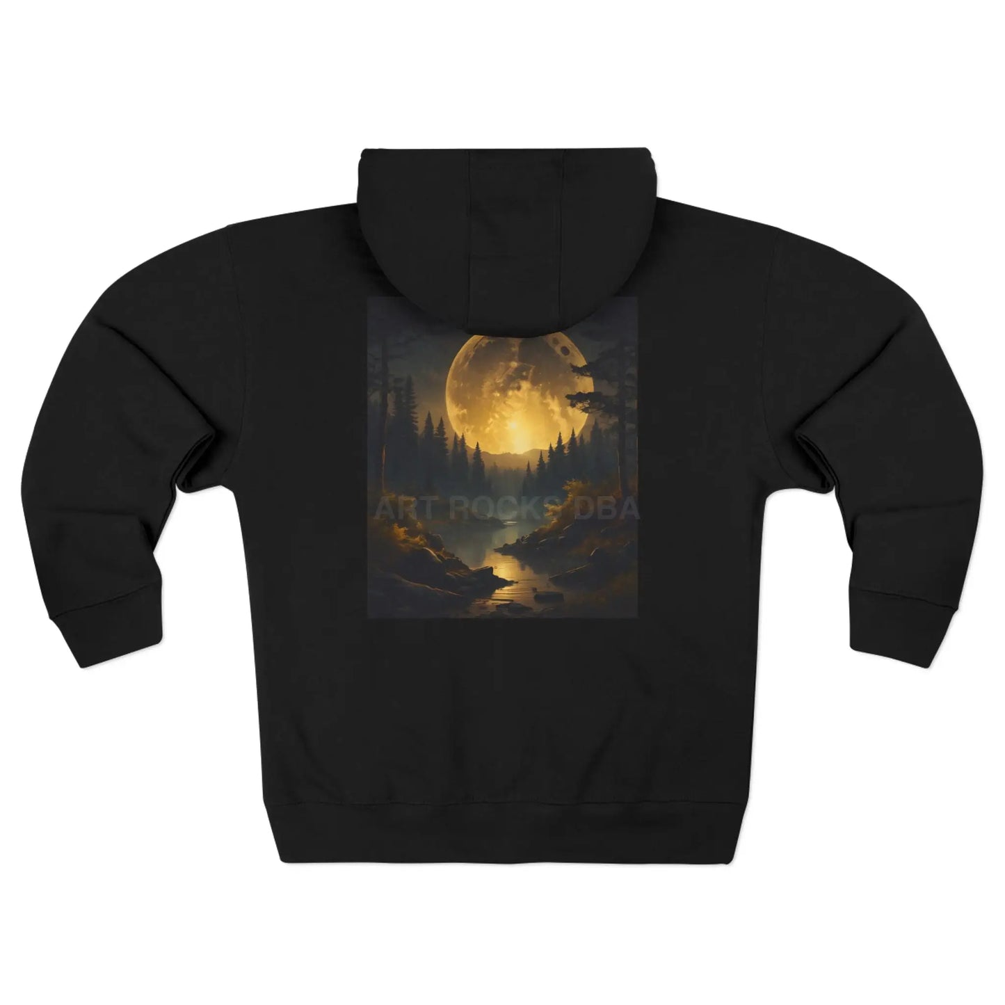 Vintage Moonlit Landscape Zip-Up Hoodie - XS / Black - Hoodie
