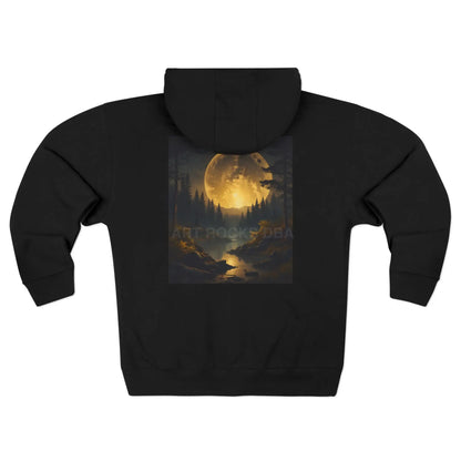 Vintage Moonlit Landscape Zip-Up Hoodie - XS / Black - Hoodie