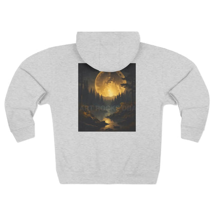 Vintage Moonlit Landscape Zip-Up Hoodie - XS / Heather Grey - Hoodie