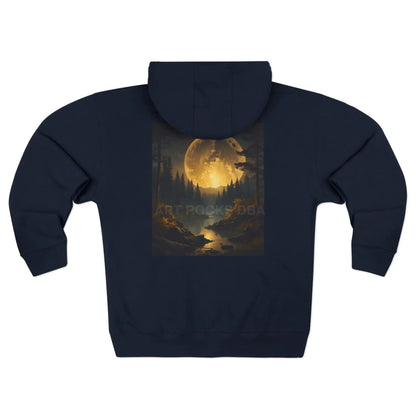 Vintage Moonlit Landscape Zip-Up Hoodie - XS / Navy - Hoodie