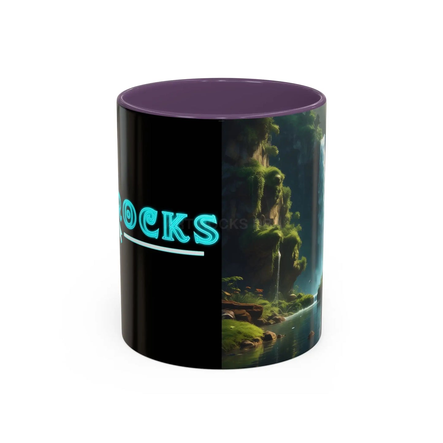 Waterfall Accent Coffee Mug – Scenic Nature Art Mug (11/15oz) - 11oz / Purple - Mug